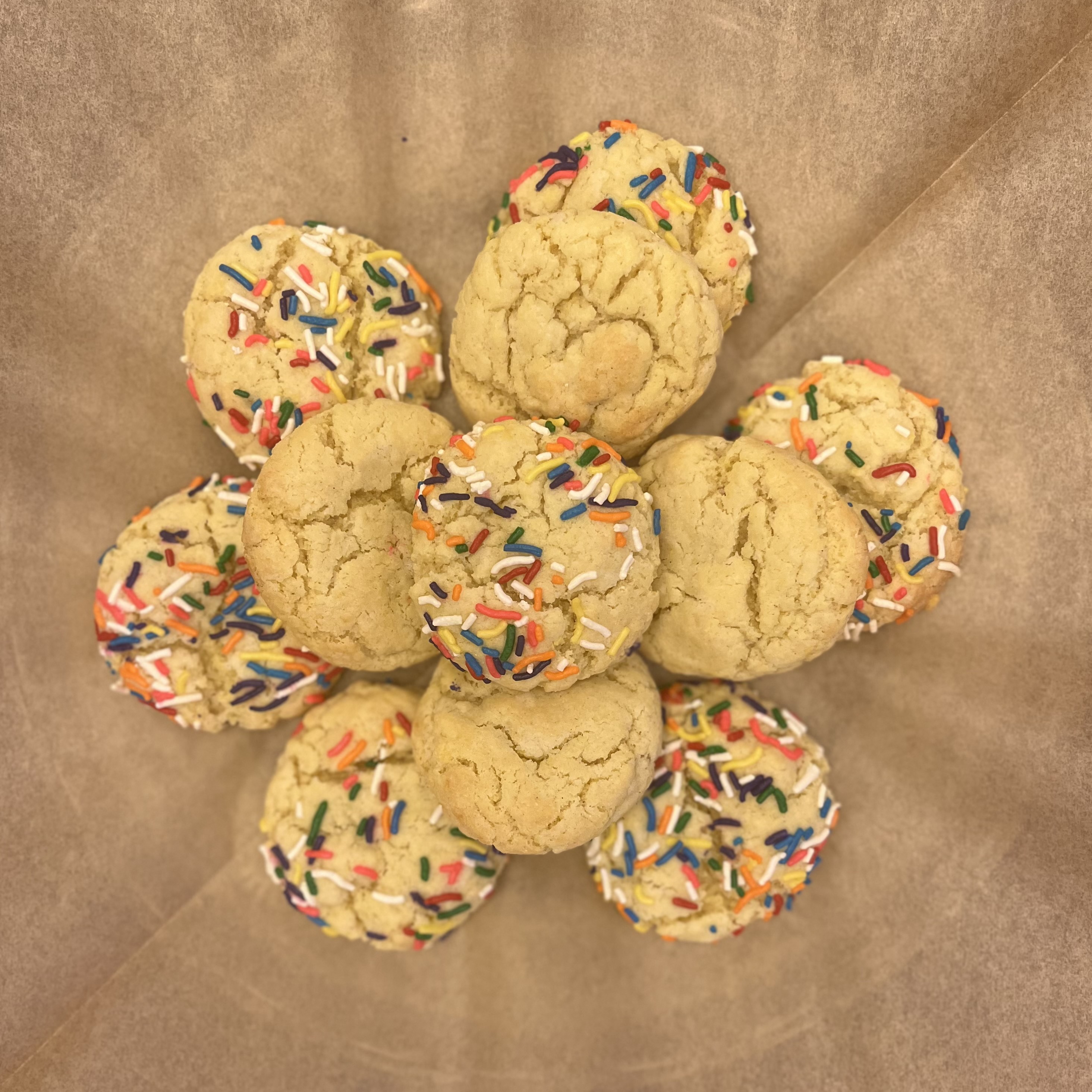 Baked cookies made from Honey Bunny Sprinkle Sugar Cookie Mix